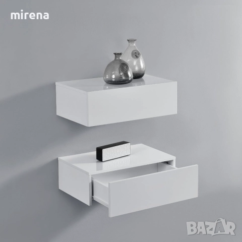 Стенен рафт с чекмедже Нощен скрин Висящ рафт 46x30x15 см Бял 219, снимка 7 - Шкафове - 51544344