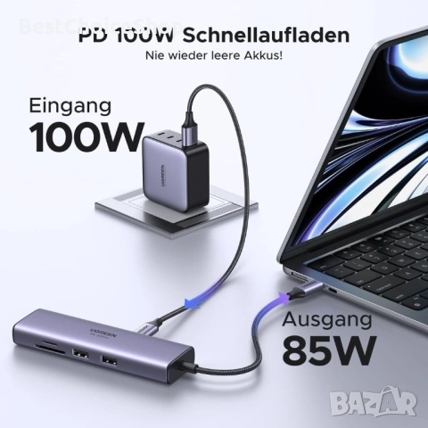 UGREEN 7-в-1 USB C Хъб Етернет Док с 4K HDMI, 100W PD, Съвместим с MacBook, iPhone, снимка 11 - Кабели и адаптери - 53514746