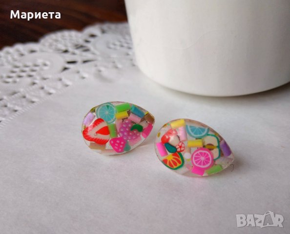 Цветни Обеци от Смола с Плодчета Ръчно Изработени Обеци Обеци от Бижутерска Смола Обици Handmade , снимка 4 - Обеци - 32321341
