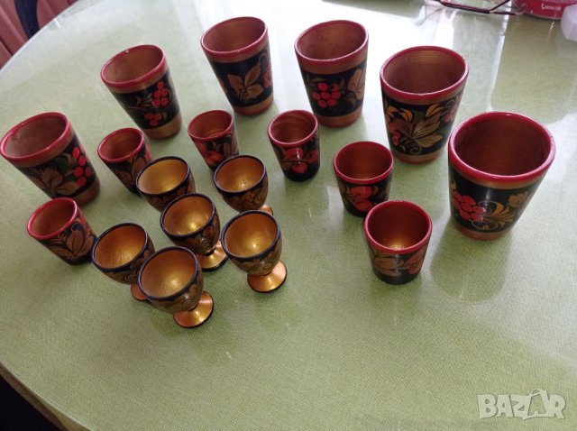 Дървени чаши пълен комплект, снимка 1 - Колекции - 35257500