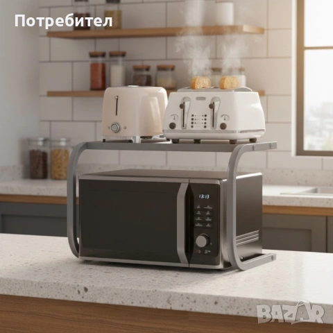 Поставка органайзер за микровълнова фурна, многофункционална, изработена от метал - сива, снимка 2 - Аксесоари за кухня - 53537814