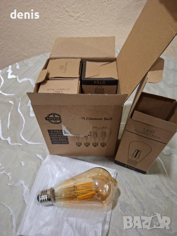 Нови 4броя Енергоспестяващи Ретро Крушки, B22 ST64 Декоративни LED, 2700K Топла Светлина, снимка 3 - Антикварни и старинни предмети - 52840387