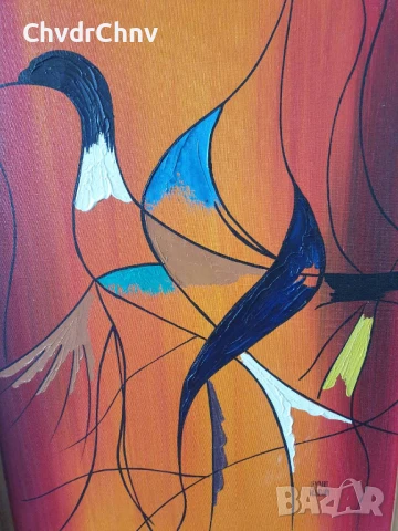 78х58см/голяма абстрактна картина масло върху платно/птица/дървена рамка, снимка 2 - Картини - 50896502