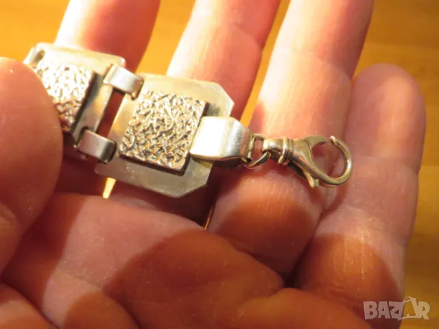 Старинна масивна мъжка сребърна гривна със здрава плетка и ковано сребро., снимка 5 - Гривни - 50026248