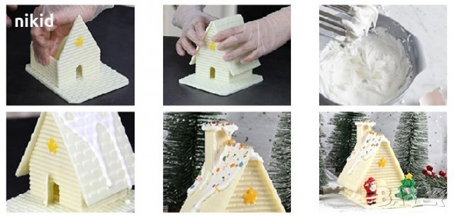 3 части 3d шоколадова Коледна къща къщичка Поликарбонатна пластмасова калъп молд за шоколад, снимка 4 - Форми - 27444157
