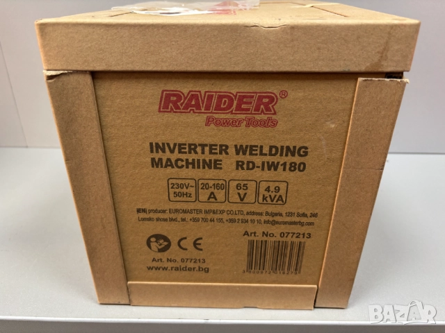 НОВ! В ГАРАНЦИЯ! Инверторен електрожен Raider 160A RD-IW180, 20-160 A, 1.5-4 мм, снимка 16 - Други инструменти - 52237629