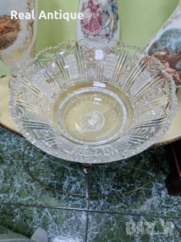 Голяма много красива антикварна холандска кристална купа фруктиера , снимка 3 - Декорация за дома - 43832080