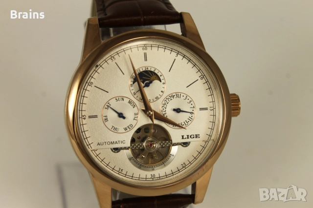 Мъжки Ръчен Часовник LIGE Automatic Toubillon Розово Злато, снимка 4 - Мъжки - 52827082