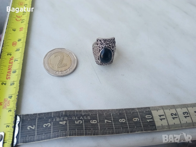 Пръстен с котешко око,сребро,филигран ажур, снимка 12 - Антикварни и старинни предмети - 52526340