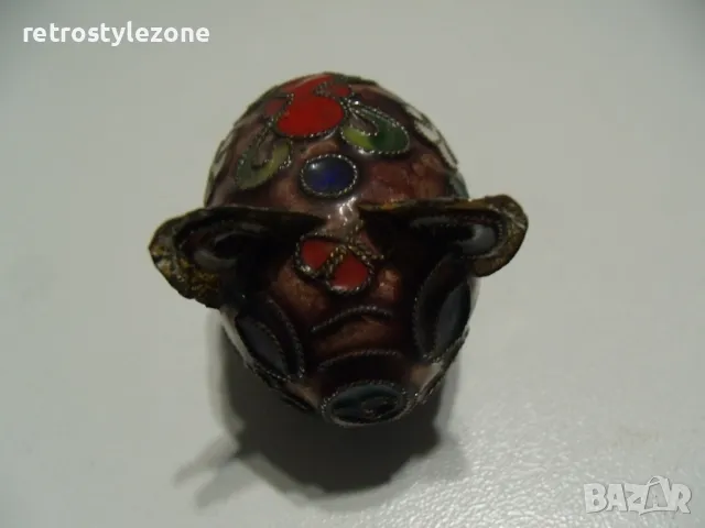 № 7722 стара малка месингова фигурка  - с цветни орнаменти  - размер - 5 / 3,5 / 3,5 см , снимка 2 - Други ценни предмети - 47565726