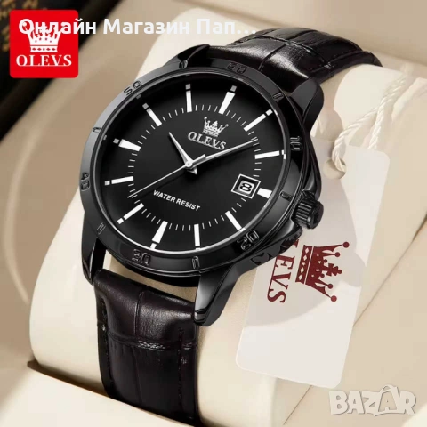 OLEVS TY716 мъжки кварцов часовник с кожена каишка, календар, водоустойчив, снимка 17 - Мъжки - 53208991