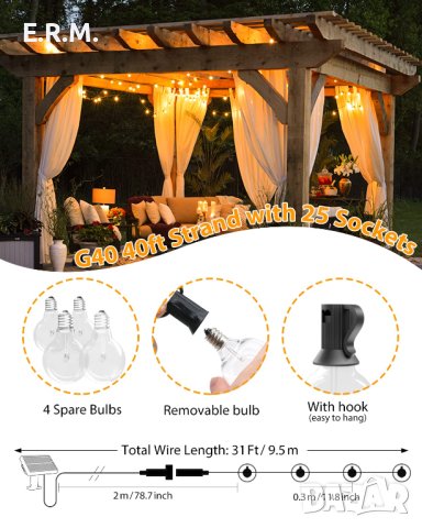 Соларни LED приказни светлини верига лед лампички украса декорация парти рожден ден 9м. 25+2 крушки, снимка 3 - Градински мебели, декорация  - 43562403