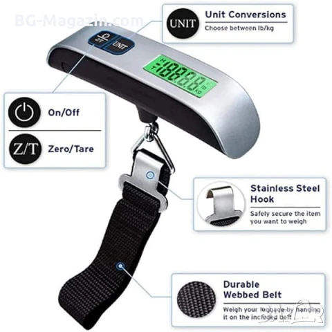 Професионален електронен кантар за самолетен багаж куфар храна кухненски риба до 50кг дигитален, снимка 10 - Везни - 50921390