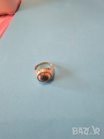 уникален мъжки златен пръстен 14 к с ковани черни оникси и цирконии, снимка 6 - Пръстени - 43610485