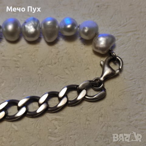 Сребърна гривна с естествени перли (223), снимка 6 - Гривни - 43370819