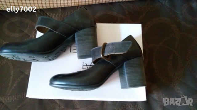 Черни кожени обувки, на висок квадратен ток, Fly London , снимка 3 - Дамски обувки на ток - 26669300