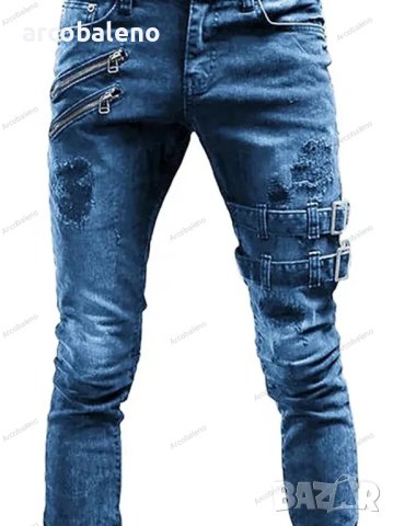 Ликвидация! Класически мъжки дънки от памучна смес с наклонени джобове - Доставка 24 часа 