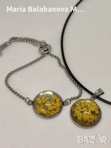 Бижута от епоксидна смола и естествени цветя., снимка 4 - Бижутерийни комплекти - 48660169