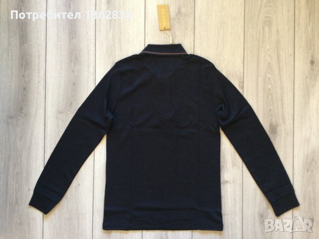 НОВА черна памучна поло фланела / блуза с яка GUCCI размер M, снимка 3 - Блузи - 43592426
