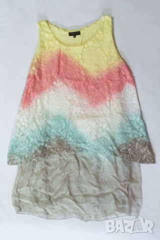 Лятна къса рокля в жълт и розов цвят марка Maïyssa - M, снимка 3 - Рокли - 38436697