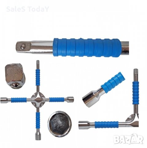 Ключ кръстачка за джанти, ключ за гуми, Стомана, Вложки, 17-21, 1/2 мм., 35см., син, снимка 2 - Аксесоари и консумативи - 35368890