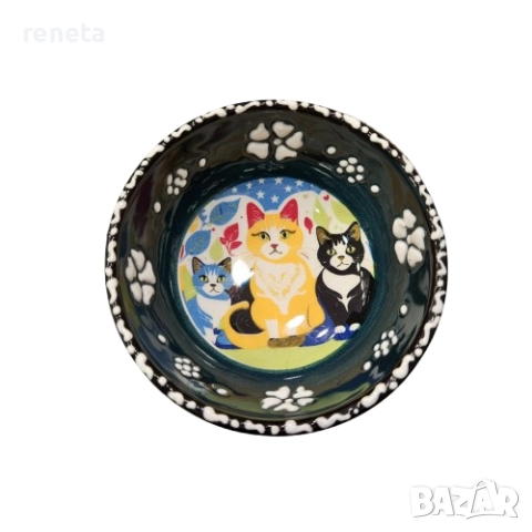 Купичка за ядки, Котета, Керамична, Ръчно рисувана, Син, 8см/диаметър, снимка 1