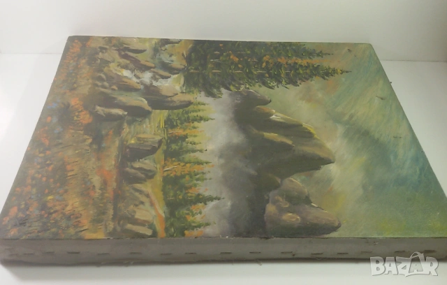 Маслена картина пейзаж с дървета, скали и цветя, снимка 14 - Картини - 53020196