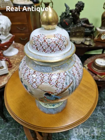 Красив оригинален антикварен порцеланов буркан Satsuma , снимка 4 - Антикварни и старинни предмети - 48422552