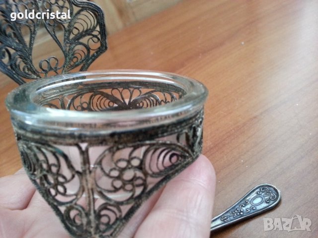 Стара руска солничка солница  филигран , снимка 4 - Антикварни и старинни предмети - 38738780