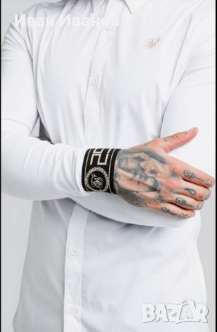 риза - SikSilk  L/S Cartel в бяло и златисто размер Л , снимка 3 - Ризи - 36785966