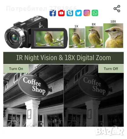 4K видеокамера 48MP 30FPS с IR нощно виждане 18X цифрово увеличение