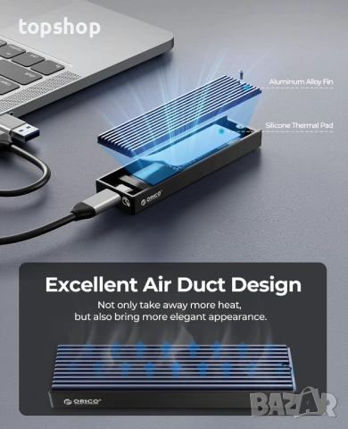 Външна кутия за M.2 NVMe SSD ORICO – 10Gbps USB 3.1, Алуминиева, до 8TB, снимка 7 - Кабели и адаптери - 53225635