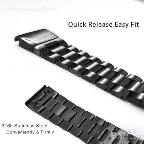 Метална Стоманена Верижка за Garmin Fenix 8 | 7X | 6X | 5X Pro Solar Sapphire, снимка 2 - Смарт гривни - 51152104