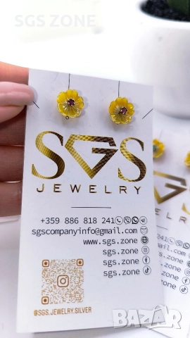 Сребърни обеци във формата на цвете, изработени от седеф с изумруд, сапфир или рубин, снимка 2 - Обеци - 52856809