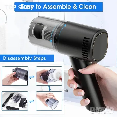 Мощна ръчка акумулаторна прахосмукачка с комплект накрайници  WHJC, снимка 9 - Прахосмукачки - 48804883