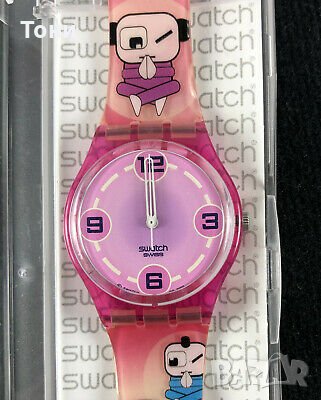 Часовник SWATCH AG 2003 Woman In Pink Clear & Silver Casual Quartz Watch Flower Charm, снимка 9 - Детски - 35495160