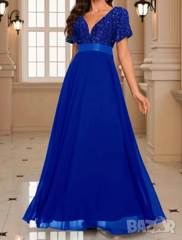 Дълга бляскава рокля в кралско синьо, снимка 2 - Рокли - 52842098
