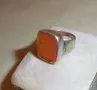 Старинен сребърен пръстен с естествен камък, снимка 6