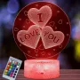 Холограмна 3D LED лампа Сърца i love you-дистанционно управление 16цвята+други режими на управление , снимка 1