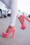 Обувки на ток - розов велур - FS1542, снимка 2