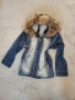 Дънково яке Fashion kids store с яка от естествен косъм, снимка 1