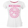  Страхотна тениска с къс ръкав в бял и розов цвят с щампа " Kickers ",внос от Англия