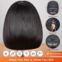 Естествена къса боб перука – черна, 25 см, Lace Front 13х4, снимка 3