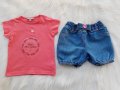 Къси дънкови панталони и тениска 9-12 месеца, снимка 6