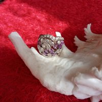 Масивен, маркиран сребърен пръстен с аметисти и циркони, снимка 7 - Пръстени - 36690286