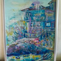 Ръчно изработена картина "Дом в лазурна синева", 53х72 см, снимка 2 - Картини - 38820279