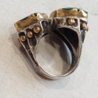 Стар сребърен дамски пръстен с три огромни изумруда, снимка 5 - Пръстени - 43959241