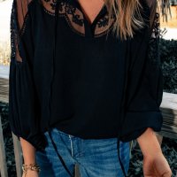 Дамска елегантна блуза в черно с дълъг ръкав, снимка 5 - Блузи с дълъг ръкав и пуловери - 43503229