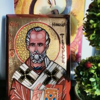  Икона на "Св. Николай Чудотворец" , снимка 2 - Икони - 34874122