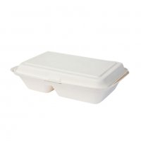 Кутия с капак за меню, захарна тръстика, 25 x 16,5 x 6,1 cm, 2 отделения, правоъгълна, снимка 1 - Кутии за храна - 33232308